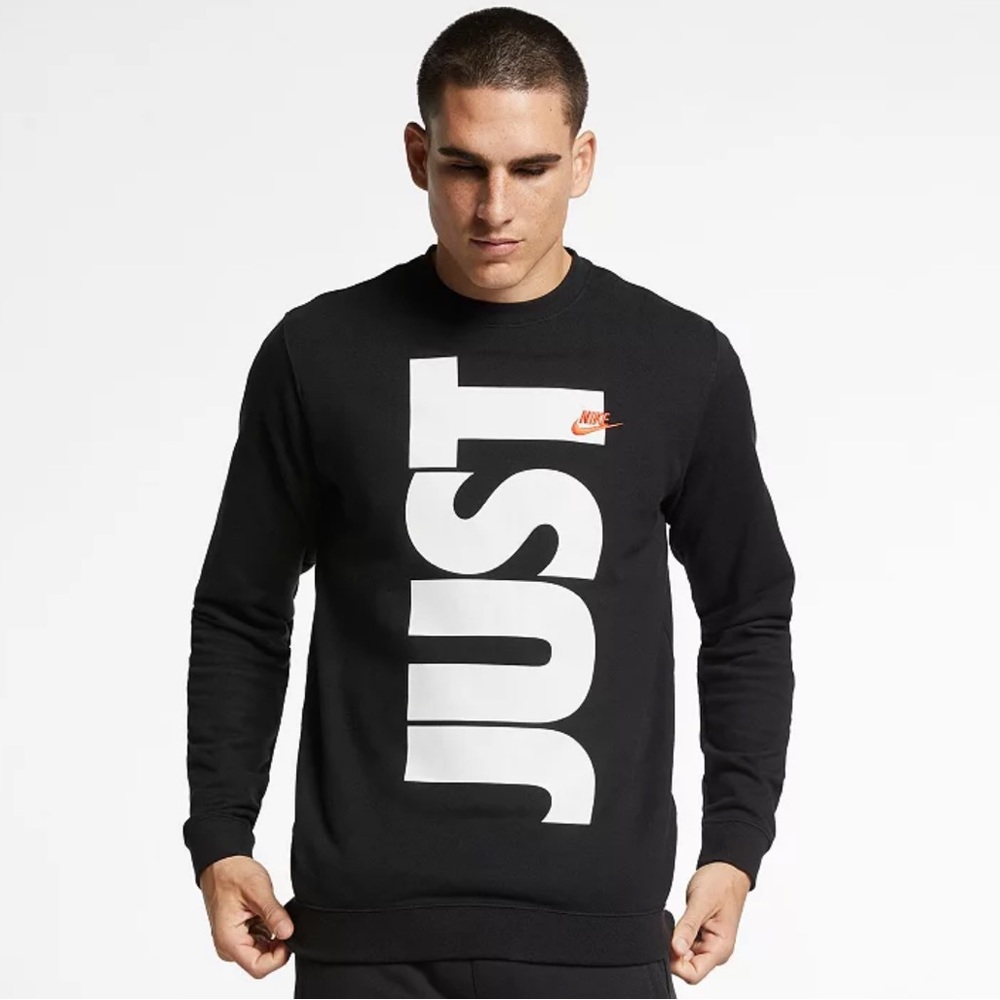 Nike Black Just Do It French Terry Crewneck Pullover Sweatshirt Mens Large